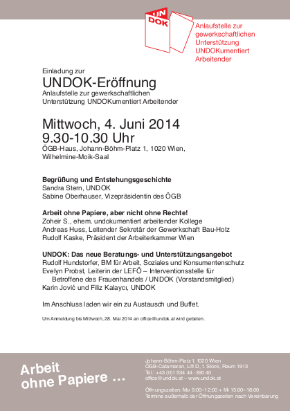 UNDOK Eröffnungseinladung, 2014-05-23